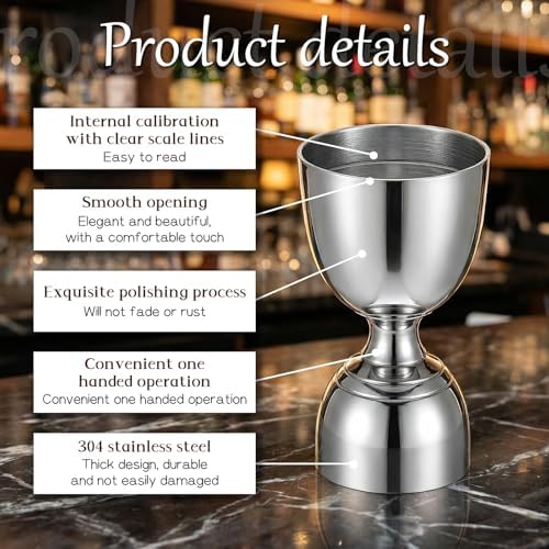 2 Pack 304 Stainless Steel Cocktail Jigger, 1oz 2oz Stainless Steel