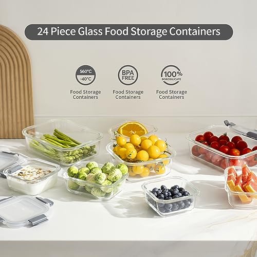 S SALIENT 24-Piece Glass Food Storage Containers with Lids