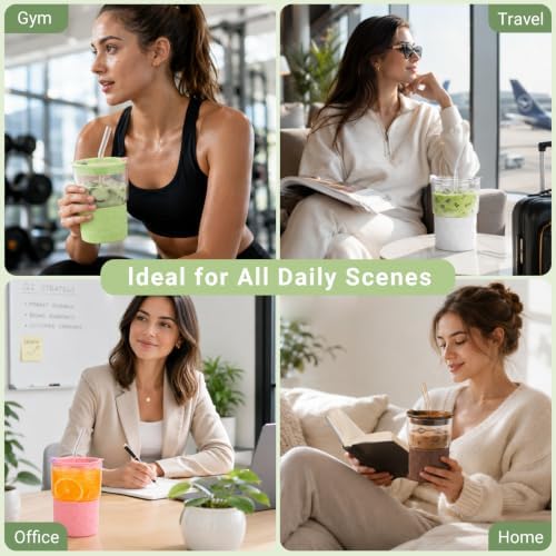 16oz Coffee Tumbler, Reusable Borosilicate Glass Cups with Lids and