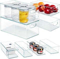 Hudgan 8 PACK Stackable Pantry Organizer Bins (3 Size) - Clear Fridge Organizer for Kitchen, Freezer, Refrigerator, Cabinet - Plastic Storage Container with Handle for Home