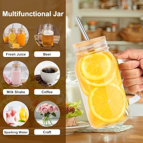 24 oz Mason Jar Cups Glass Drinking Jars with Handles Set of 4