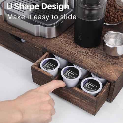 HTB K Cup Holder Compatible Coffee Pod Storage Drawer, Wood Brown