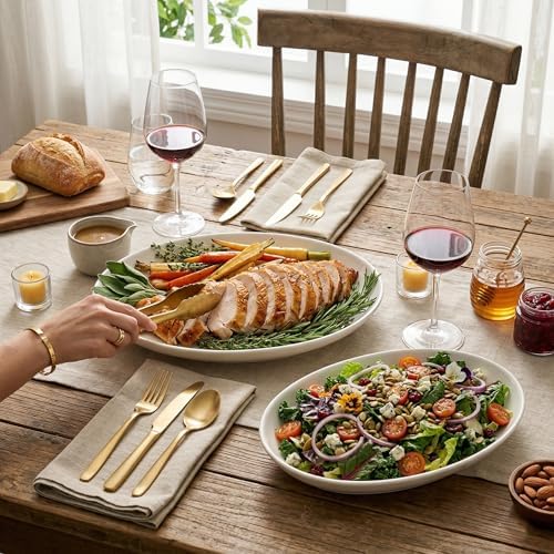 Oval Serving Platters Set of 2 (14" & 12"), Large Wide Ceramic Serving