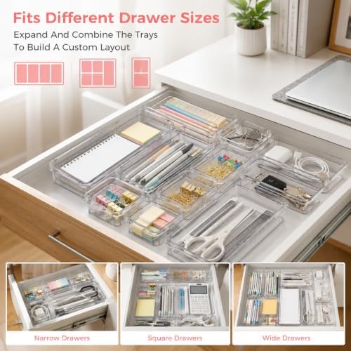 15 Pcs Expandable Drawer Organizer,Adjustable Drawer