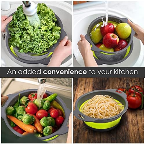 Colanders & Food Strainers with Bowl [Collapsible 3 piece Set Green]