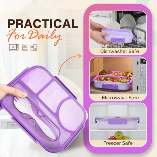 EASYFUN Bento Lunch Box, 4-Compartment, Purple