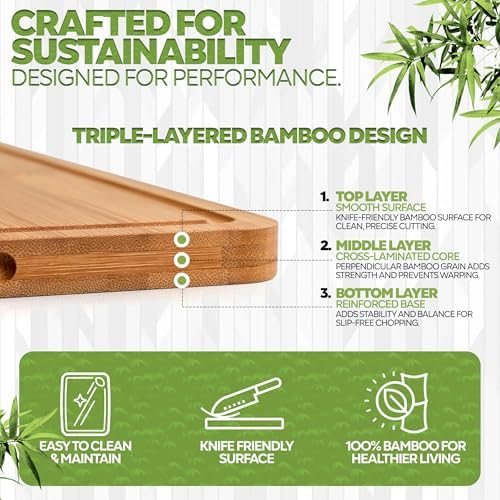 Wood Cutting Boards Set of 3 – Non-Toxic Bamboo Chopping Boards for