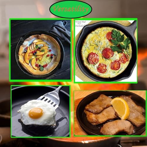 La Cuisine Pre Seasoned Cast Iron Skillet Set, 3 Piece Frying Pans (15 cm, 19 cm, 25 cm) Naturally Non Stick for Frying Grilling Sautéing Searing & Baking, GlassTop PFOA Free
