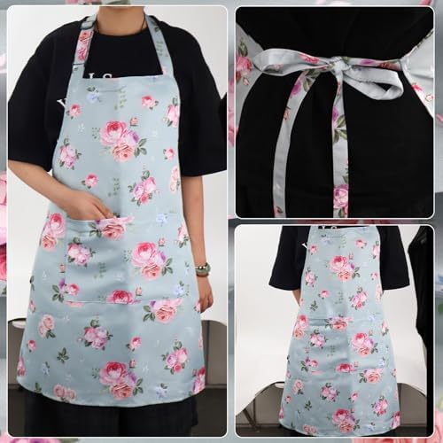 2 Pack Floral Apron, Adjustable Waterproof Aprons with 2 Pockets Cute