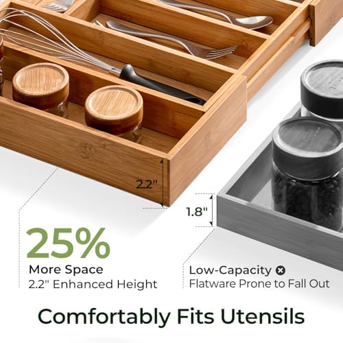 keechee Carbonized Bamboo Drawer Organizer, 10 Slots