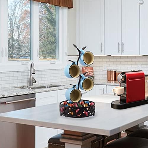 CUKE2BEET Mug Tree with Basket, Coffee Mug Holder