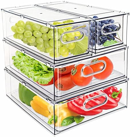 4Pack Stackable Refrigerator Organizer Bins Pull Out Drawer Large