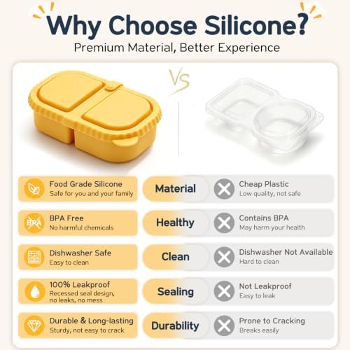 ICEROYCE 6 Pack Silicone Snack Containers, 2-Compartment