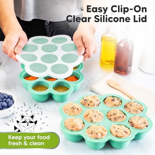 KeaBabies Silicone Food Freezer Trays with Lid, 2oz x 10 Pods, Alpine