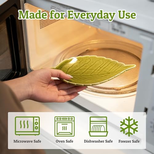 Green Ceramic Leaf Spoon Rest for Stovetop & Kitchen Counter, 1-Pack