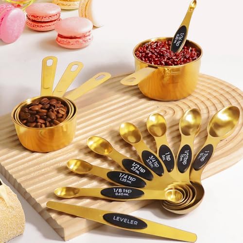 13pcs Gold Stainless Steel Measuring Cups and Spoons Set, 8