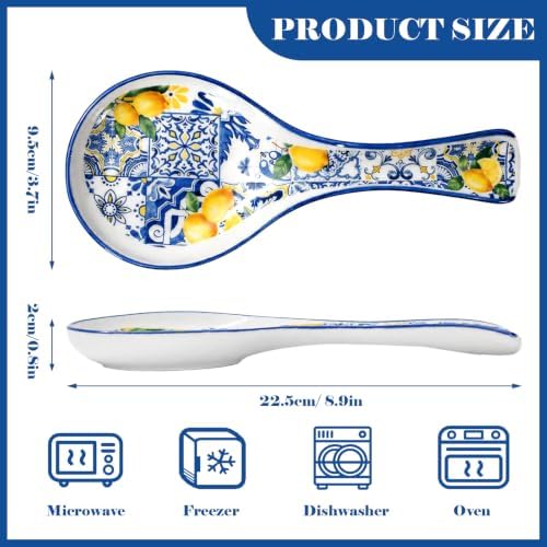 FYSUIMU 8.9 Inch Blue Tile Lemon Spoon Rest, Summer Kitchen Decor