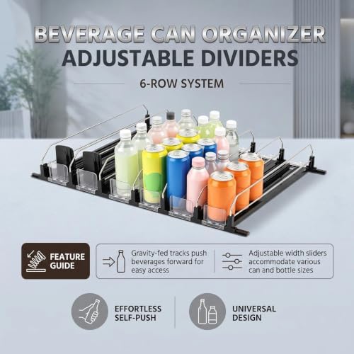 6 Rows Adjustable Drink Organizer for Fridge, Soda Can