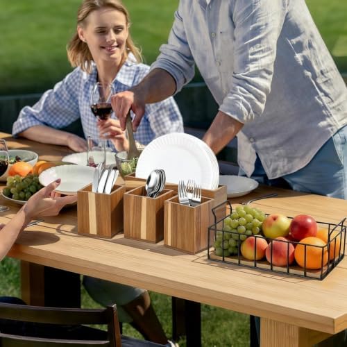 Silverware Holder for Party, Acacia Utensil Holder with 4 Removable