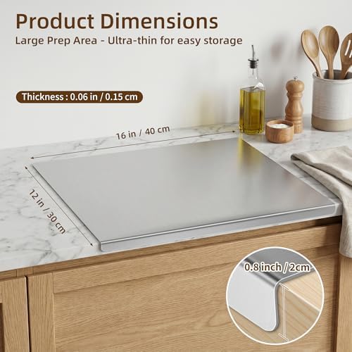 2-Piece Stainless Steel Cutting Board with Lip, 16" x 12" Kitchen