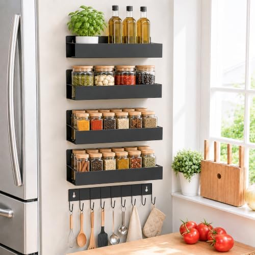 SMRCAD 4-Pack Magnetic Spice Rack with Hook