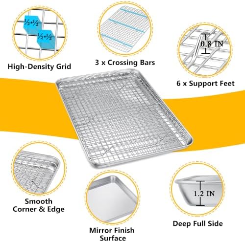 P&P CHEF 19.6 Inch Cookie Baking Sheet Pan with Wire Rack,4 Pcs