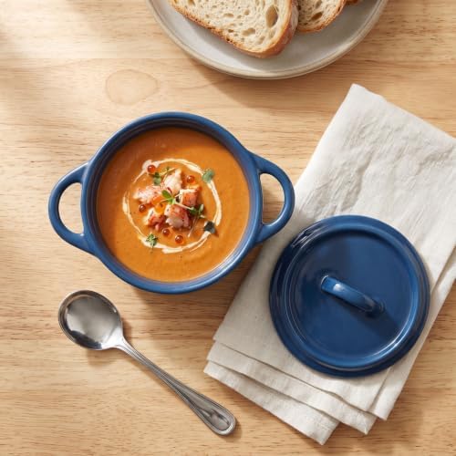 4-Piece Ceramic Mini Stew Pot Set with Lid, Blue