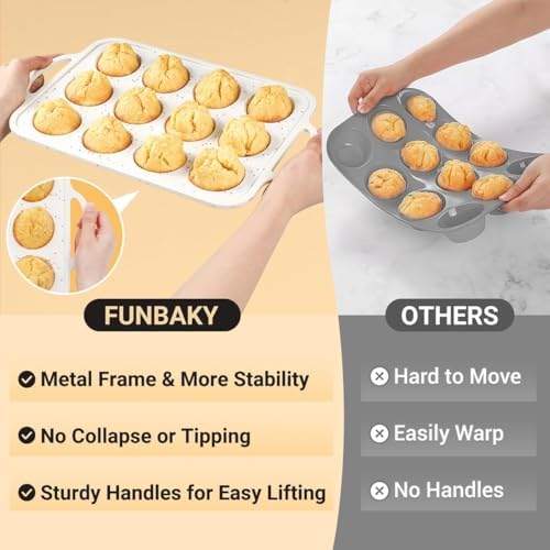 Silicone Muffin Pans for Baking, Metal Reinforced Frame 12 Cups