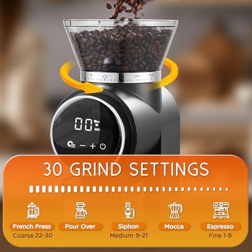 Ollygrin Electric Conical Burr Coffee Grinder, 30 Settings