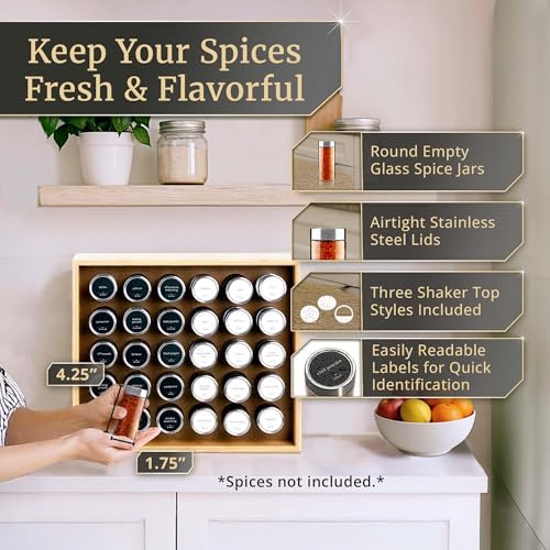 BOURBON & BARREL Wooden Spice Rack Organizer with Glass Jars