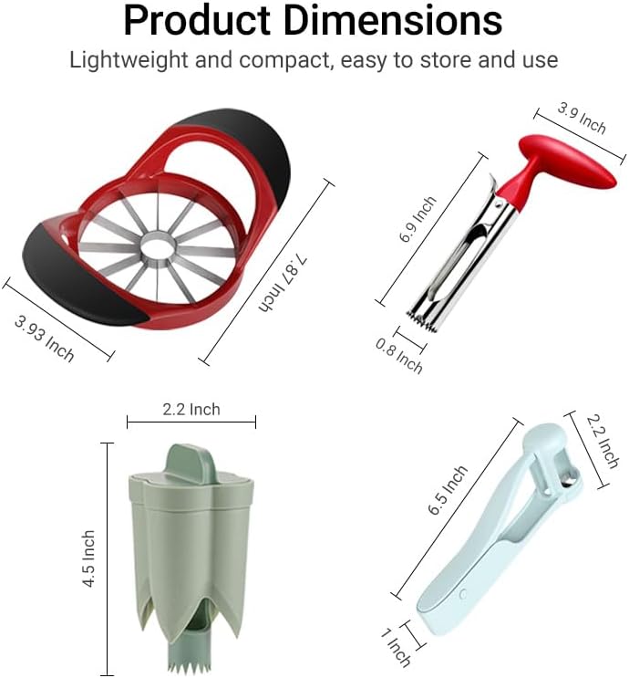 4PCS Kitchen Tool Set - Stainless Steel Fruit Slicer and Corer, Easy