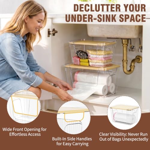 2 Pack Trash Bag Dispenser Stackable Clear Trash Bag Holder w/ Plastic