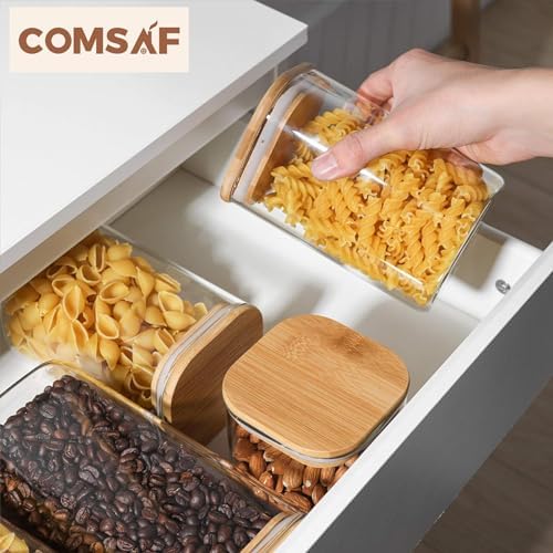 ComSaf Glass Pantry Storage Containers, Set of 6, Square