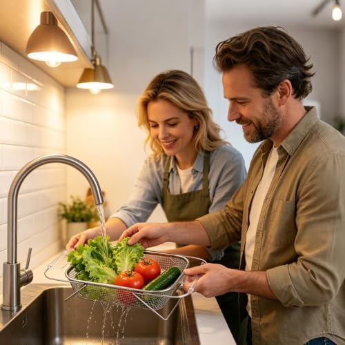 Expandable Over Sink Colander 304 Stainless Steel Fine Mesh Strainer