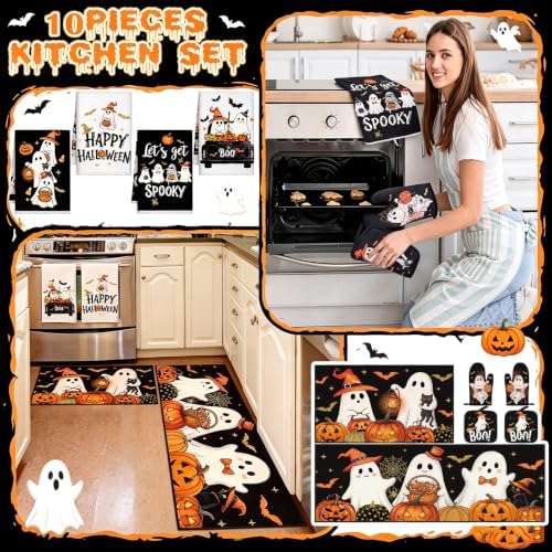 Fourluoo 10 Pcs Halloween Kitchen Decor Set Ghost Pumpkin Kitchen