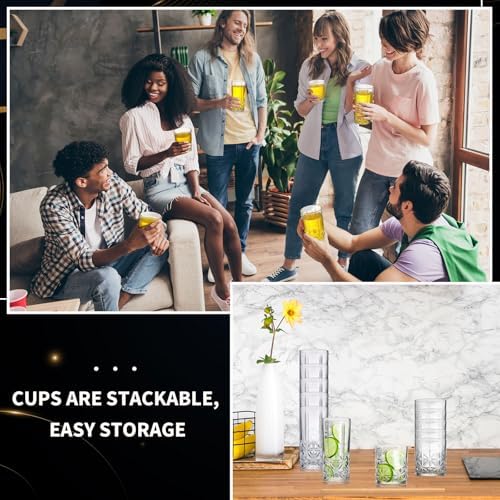 LemonRoad 12 Pcs Drinking Glasses Set Highball Whiskey Glasses, Star