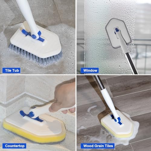 Tile Tub Scrubber Brush with 52-inch Adjustable Long Handle 3-in-1