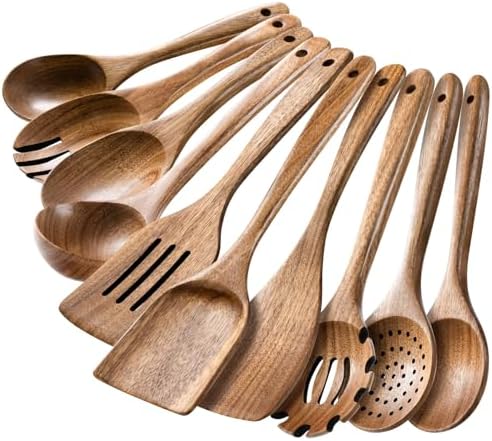 HSM Wooden Spoons for Cooking, 10-Piece Acacia Wood Kitchen Utensil