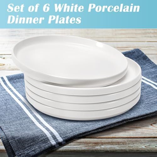Set of 6 Porcelain Dinner Plates. 8 Inch, Round, White