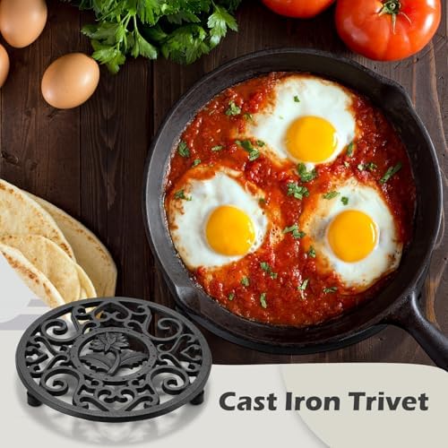 LEIFIDE 4 Pack 5.2 Inch Cast Iron Trivet Round Hot Pot Holder, Black
