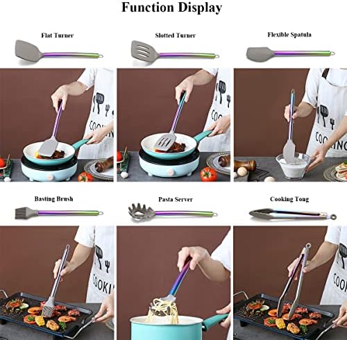 HOMQUEN Silicone Kitchen Cooking Utensils Set, 38-Piece
