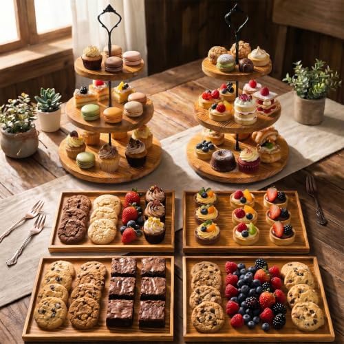 6pcs Wooden Dessert Table Display Set, 3 Tier Cupcake Stand Set with