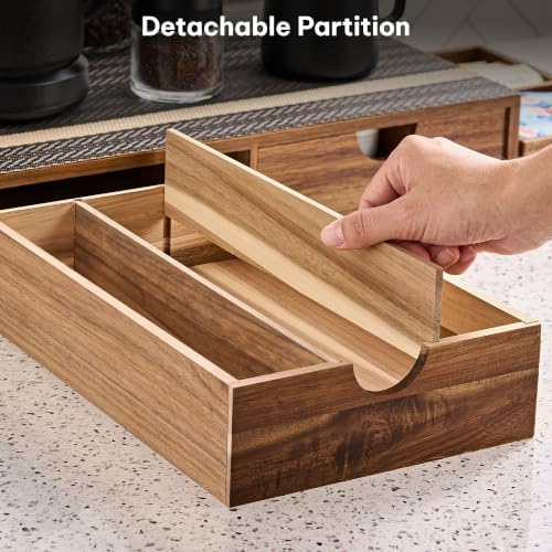 SMARTAKE Acacia Wooden Coffee Pod Organizer Storage Box Station