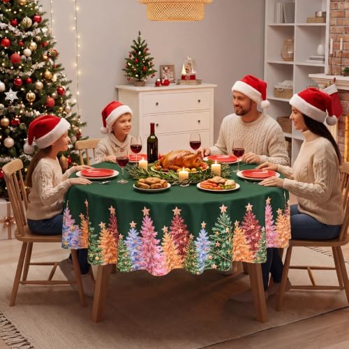 NOVILYS Green Christmas Round Tablecloth Xmas Tree Holiday Decor