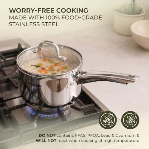 SUNHOUSE 3 QT Stainless Steel Sauce Pan with Lid, Small Pot for