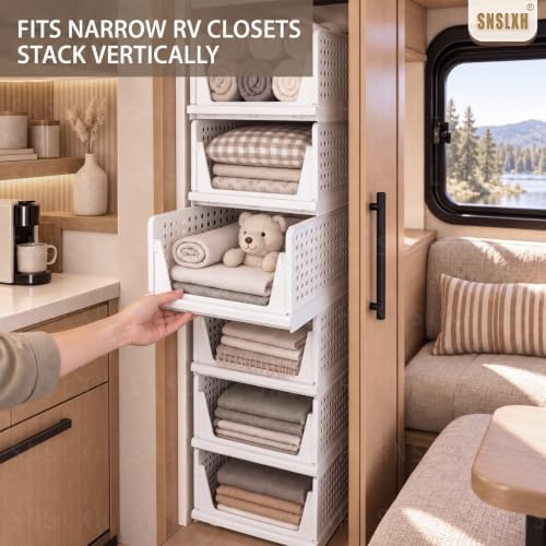 SNSLXH Closet Organizers and Storage, 5 Pack Stackable Closet Bins