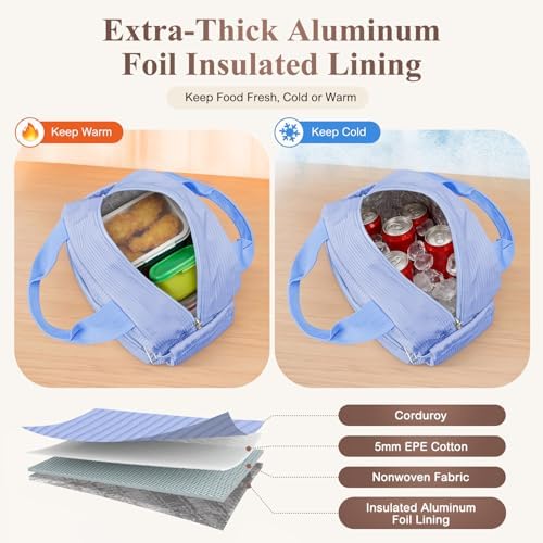 KUBYA Corduroy Insulated Lunch Bag, Large