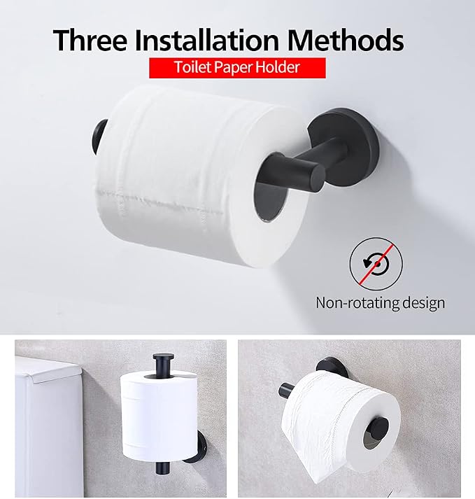 4pcs Matte Black Toilet Paper Holder and Towel Ring Set, Stainless Steel Hand - Image 3