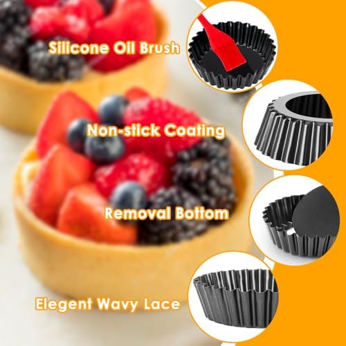 8 Pack Mini Tart Pans 4 Inch with Removable Bottom Round Nonstick