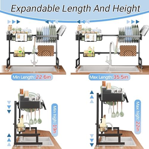 ADBIU Expandable Over-the-Sink Dish Drying Rack, 2-Tier